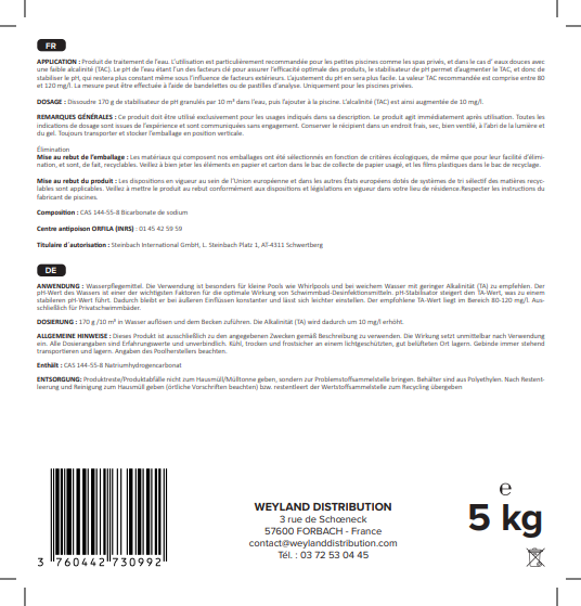 TAC + stabilisateur de pH en poudre 5 kg Aqualyn