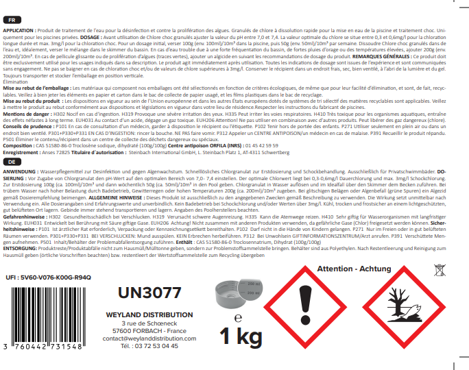 Chlore choc granulé 1 kg Aqualyn