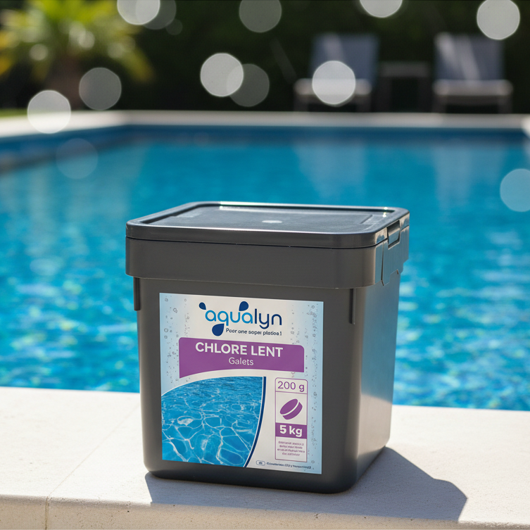 Chlore lent en galets 200 g seau 5 kg Aqualyn