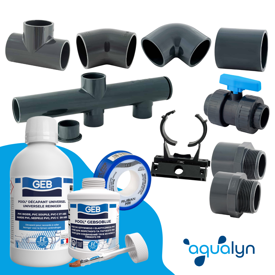 Kit de plomberie piscine Aqualyn - plusieurs options de diamètres et de contenus
